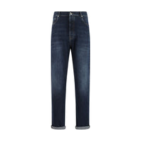 Blue Cotton Straight-Leg Jeans