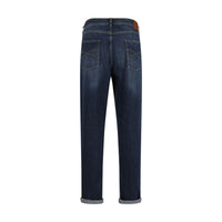 Blue Cotton Straight-Leg Jeans