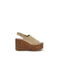 Beige Lamb Ovis Aries Aries Platform Sandals